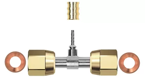 Gomax — “T” fitting with 2 females UNF thread at 180°